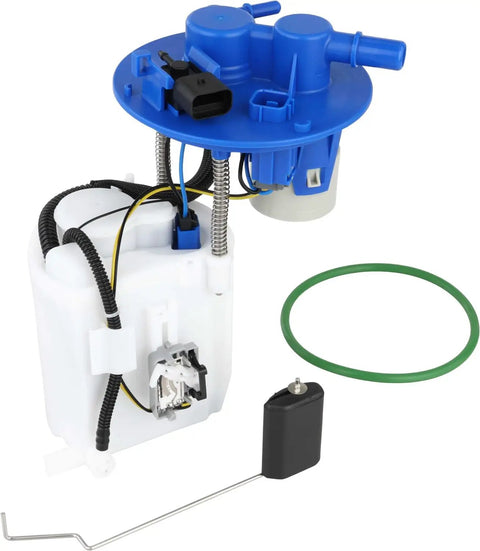 OE Level Fuel Pump Module Assembly With Precision Float Gauge For Plug And Play Installation, features blue top and white plastic body.