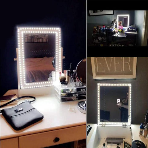 13Ft Led Vanity Mirror Lights Kit Bendable No Cutting Required With Dimmer And 12V Power Supply Flexible Strip Light displayed on mirrors.