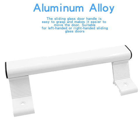 Two Pack Sliding Glass Door Handles White Aluminum Alloy Durable Modern Pull Handles For Right Or Left Swing Patio Doors Rust Resistant Metal Door Pulls With Six And Five Eighths Inch Mounting Hole Spacing, front view of one handle
