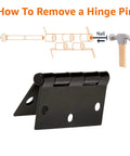 Guide on removing a hinge pin from Interior Door Hinges Square 3.5 Inch Matte Black Pack Of 12 With 72 Mounting Screws Durable Steel Construction.