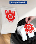 14 Packs 3D Airclean Replacement Bags For FJM Vacuum Cleaners being installed, showing a red filter attachment.