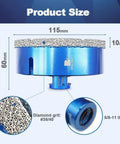 115mm Vacuum Brazed Diamond Core Drill Bit For Porcelain Tile Ceramic Marble Granite Dry Drilling with product dimensions
