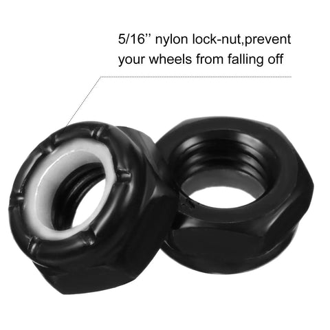 Skateboard Truck Hardware Kit With 8 Spacers 8 Axle Nuts And 40 Speed Rings close-up of nylon lock-nuts with 5/16'' threads