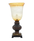 Rustic Polystone Uplight Set Of 2 With Frosted Glass And Gold Accent In Brown Finish 9 Inch Wide By 18 Inch High Cozy Up Your Space With Warm Glow Lighting Decor For Living Room Bedroom Or Hallway, single lamp view.