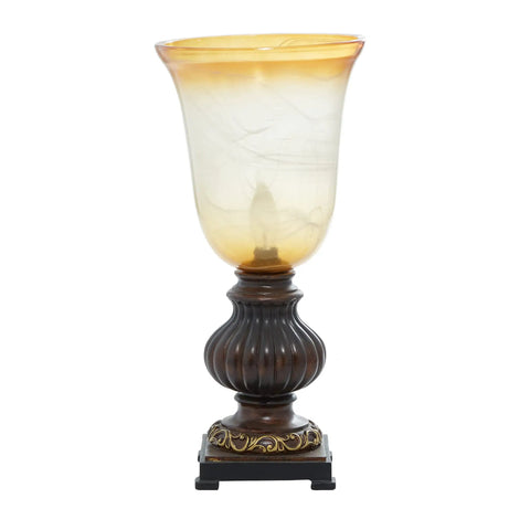 Rustic Polystone Uplight Set Of 2 With Frosted Glass And Gold Accent In Brown Finish 9 Inch Wide By 18 Inch High Cozy Up Your Space With Warm Glow Lighting Decor For Living Room Bedroom Or Hallway, single lamp view.