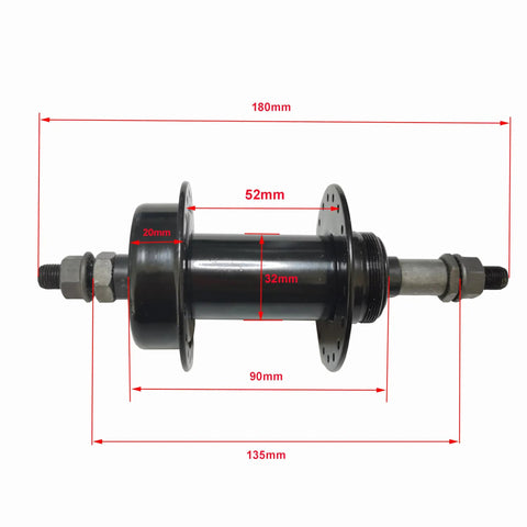 Beefed Up Rear Bike Hub Assembly 36 Hole Disc Brake Compatible 135mm Old 180mm Axle 36mm Hub Black with measurements