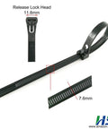 Heavy Duty Reusable 8 Inch Cable Ties 100 Pack Black Releasable Nylon Zip Ties With 50 Lbs Tensile Strength, focus on lock head