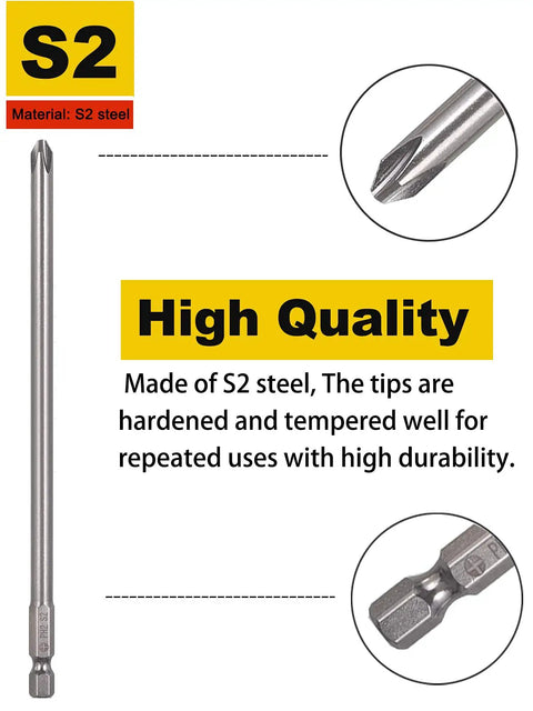 30 Pack 1/4 Inch Hex Shank Magnetic Screwdriver Bits Set, 6 Inch Long Bits, Heavy Duty S2 Steel with Phillips and Torx Tips