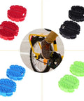 Kids Bicycle Pedals 1 Pair Non Slip Replacement For Kids Bikes And Trikes Easy Install Durable Grippy Safe Grip In Five Color Options Red Blue Green Black Pink Yellow, showing colorful pedals and cycling action.