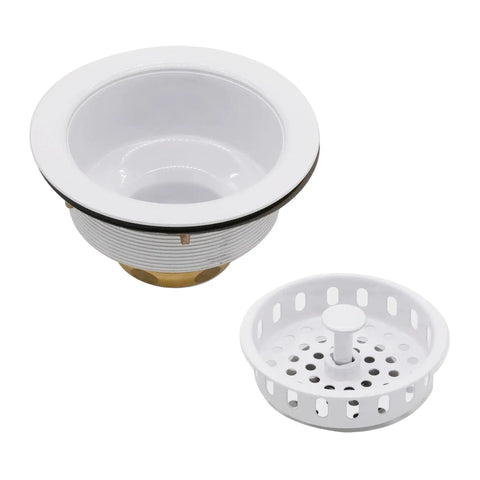 Combo Pack All-In-One Kitchen Sink Drain Set With Post Style Basket Strainer And Deep Collar Waste Disposal Flange With Stopper