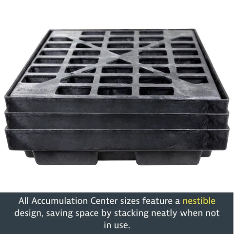 Two Drum Spill Containment Pallet Low Profile HDPE Tray for Drums, Yellow Accumulation Center, 24 Gallon Capacity, 55 Gallon Drum Containment, Made in USA