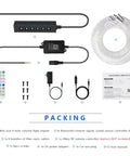 6-Hole RGB Fiber Optic Headliner Starlight Kit With APP Control components including mini engine, fiber optic strands, and accessories