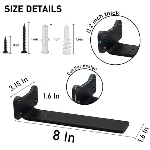 Beefy 0.2 Inch Thick Solid Steel L Shelf Brackets, Black Rustic Wall Mounts for 8 Inch Floating Shelves size details description.