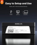 Front view of Wireless Bluetooth 4x6 Thermal Shipping Label Printer for fast package labeling, compatible with iPhone and Android.