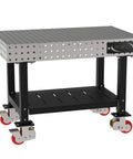 Rock Solid Mobile Welding Fixture Table Featuring Precision Laser Grid Holes And Built In Shelf Smooth Rollin Heavy Duty Swivel Casters pro grade base
