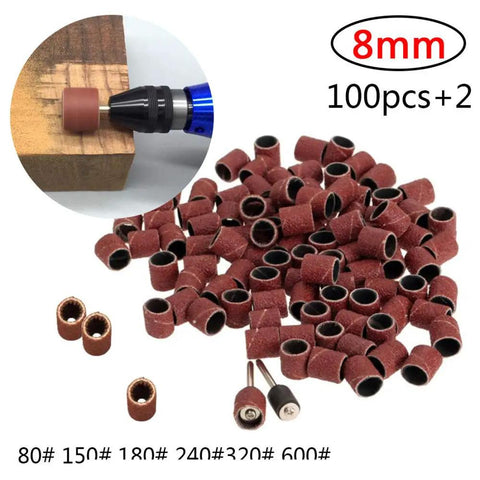 Kickass One Hundred Piece Drum Sanding Kit With Hella Efficient One Eighth Inch Mandrels And Polishing Bands For Rotary Tool, 8mm sanding drums.