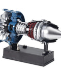 All Metal Turbofan Engine Model Kit That Actually Runs With Transparent Cover 1 To 20 Scale 170 Parts on display stand