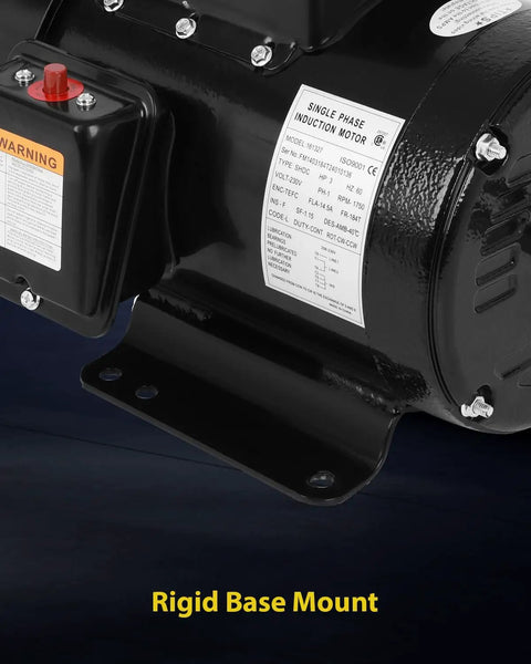 Rigid base mount of Three Horsepower Farm Duty Single Phase Electric Motor 1750 RPM Four Pole 184T TEFC IP55 230V 14.5A