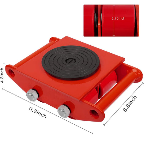 XCFDP Heavy Duty Machinery Skates 6 Ton Moving Dollies with 360 Degree Rotation Swivel Casters. Red steel platform, 11.8 x 8.8 x 4.3 inches.