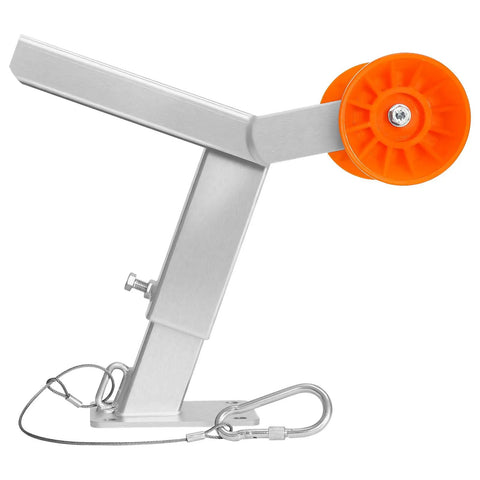 Hella Durable Adjustable Boat Trailer Winch Stand With Roller Hot Dip Galvanized Steel Jet Ski And Speedboat Mount Includes U Bolts Fits Standard Trailer Top Shelf Setup side view with orange roller
