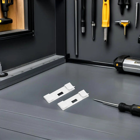 Vertical Blind Repair Kit With Metal Vane Saver Clips 24 Replacement Slats for Window Shades on workbench