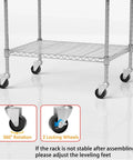 Beefy Rolling Garage Shelving Unit With Wheels 5 Tier Adjustable Wire Rack Durable Steel Storage For Kitchen Office Garage And Workshop 865 Pound Capacity Easy Mobility With Adjustable Feet Chrome Finish with locking casters and leveling feet