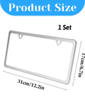 Slick Stainless Steel License Plate Frame Slim Style Two Hole Mount Polished Finish with metal screws, dimensions 31x17 cm