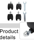 Front view: four black caster wheels with brakes and metal stems; includes two wrenches for Midea heater replacement
