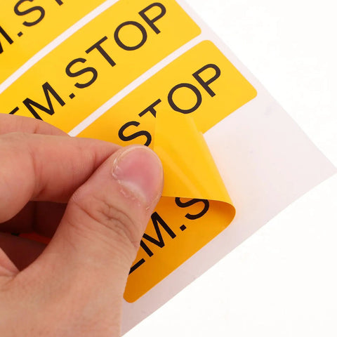 Hand peeling Emergency Stop Label Stickers Set 15 Yellow PVC Decals For Industrial Equipment Panels Weatherproof And Wear Resistant Safety Signs