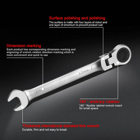 17mm Ratchet Wrench Combo With Matte Anti Rust Finish Beefy Chrome Vanadium Steel Durable Flexible Head Ratcheting Wrench