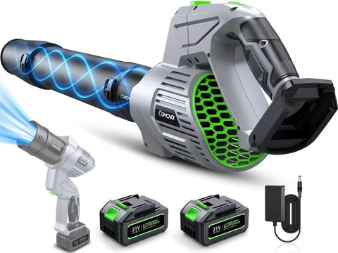 Cordless Electric Leaf Blower Beast Power With 680 CFM And 200 MPH Air 5 Speed Dial Dual Battery Pack And Charger shown