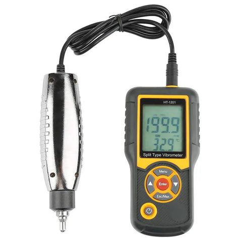 Handheld Vibration Meter With Vibrometer Analyzer, Dual Temperature Readout Celsius Or Fahrenheit, Piezoelectric Accelerometer Transducer, Converts Vibration Into Electrical Signal, Shows Speed, Acceleration, And Displacement For Pro Maintenance, split probe