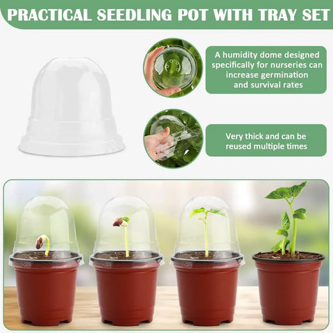 60 Pack 4 Inch Nursery Pots With Humidity Domes And 5 Pack 12 Cell Seedling Trays For Easy Seed Starter Propagation Kit
