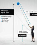 Woman using Stainless Steel Pole Cobweb Duster With 4Ft Extendable Reach And Medium Stiff Bristles for high ceilings cleaning
