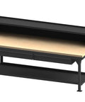 Heavy Duty Maple Top Workbench Featuring Dual Storage Drawers And Reinforced Steel Frame Built Like A Tank For Garage Shop Projects With Bolt Down Base.