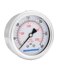 2.5 Inch Dial Liquid Filled Pressure Gauge For Air, Water, And Pneumatics, 0 To 300 PSI And 2000 KPa, 304 Stainless Steel Case