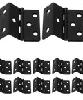 Black Iron Wardrobe Door Hinge Set, 20 Pieces, Six Hole Mounting, Three Fold Straight Corner Design, displayed on white background