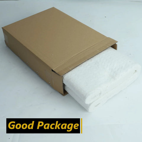 Front view of BACLAUGH 1x16x48 ceramic fiber fireproof insulation blanket in box, white, 2400°F