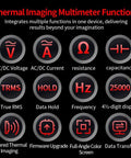 All In One Thermal Imaging And Digital Multimeter For Electricians And HVAC Pros, 96 By 96 IR Resolution functions display