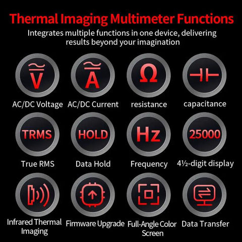 All In One Thermal Imaging And Digital Multimeter For Electricians And HVAC Pros, 96 By 96 IR Resolution functions display