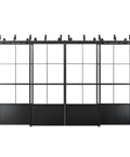 Double Bypass Frosted Tempered Glass Barn Door Kit 144 By 84 Inches With 12 Feet Double Hardware Kit Soft Close And Black Carbon Steel Frame 4 Panels Sliding Door Set No Fuss Install, front view