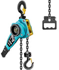 Beefy 3/4 Ton Manual Chain Hoist Come Along With 10 Ft Reach 1650 Lb Capacity G80 Chain Dual Heavy Duty Hooks Industrial Grade Steel Construction For Tough Jobs, side view