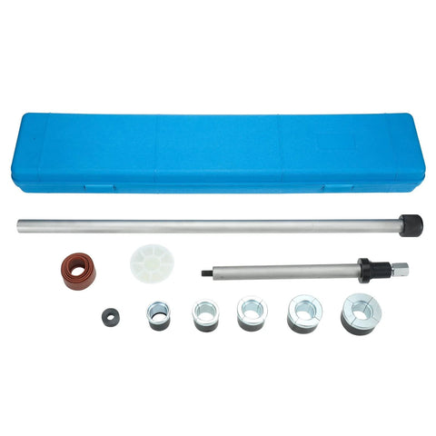 BISS cam bearing removal and installation tool set in blue case with long rod and assorted sleeves and adapters.