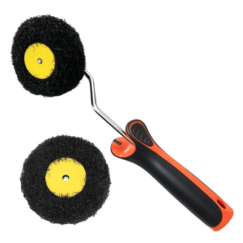 Knockout Drywall Corner Roller Optimized For Tight Inside And Outside Turns, featuring dual foam rollers and ergonomic handle.