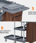 Heavy Duty 3 Shelf Cleaning Cart On Wheels With Cover And Vinyl Bag, close-up view of fixed shelf and large-capacity garbage bag