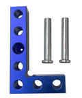 Heavy Duty Woodworking Square And Center Finder With An 11 32 Marking Hole Designed To Nail Down Precise Layouts And Verify Edge Alignment Dead Straight Today, blue aluminum square with silver metal pins.