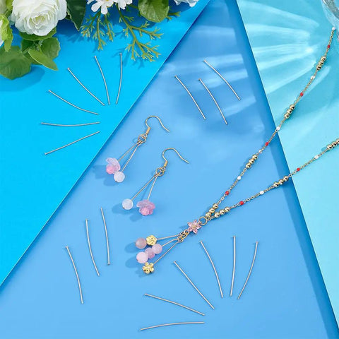 18K Gold Plated Flat Head Pins 400 Pcs Golden Eye Pins Jewelry Head Pins 35mm Length 22 Gauge for Craft DIY Earrings Bracelet Necklace Jewelry Making Supplies, shown with bead jewelry