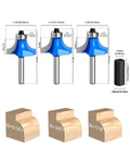 Three carbide bits from 7 Piece Roundover Router Bit Set With One Quarter Inch Carbide Bits And One Half Inch Shank Adapters