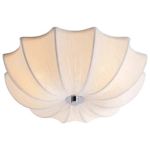 White Fabric Drum Shade Flush Mount Ceiling Light Fixture Three Light Modern Chandelier with warm glow