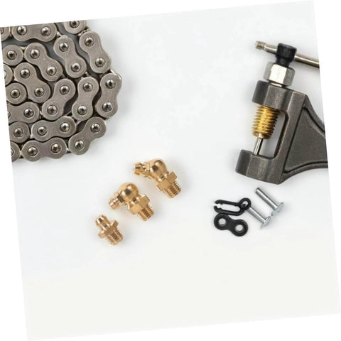 Dope Copper Grease Fitting Kit, 9 Piece Universal Nipple Adapters For Cars And Trailers with various tools on display
